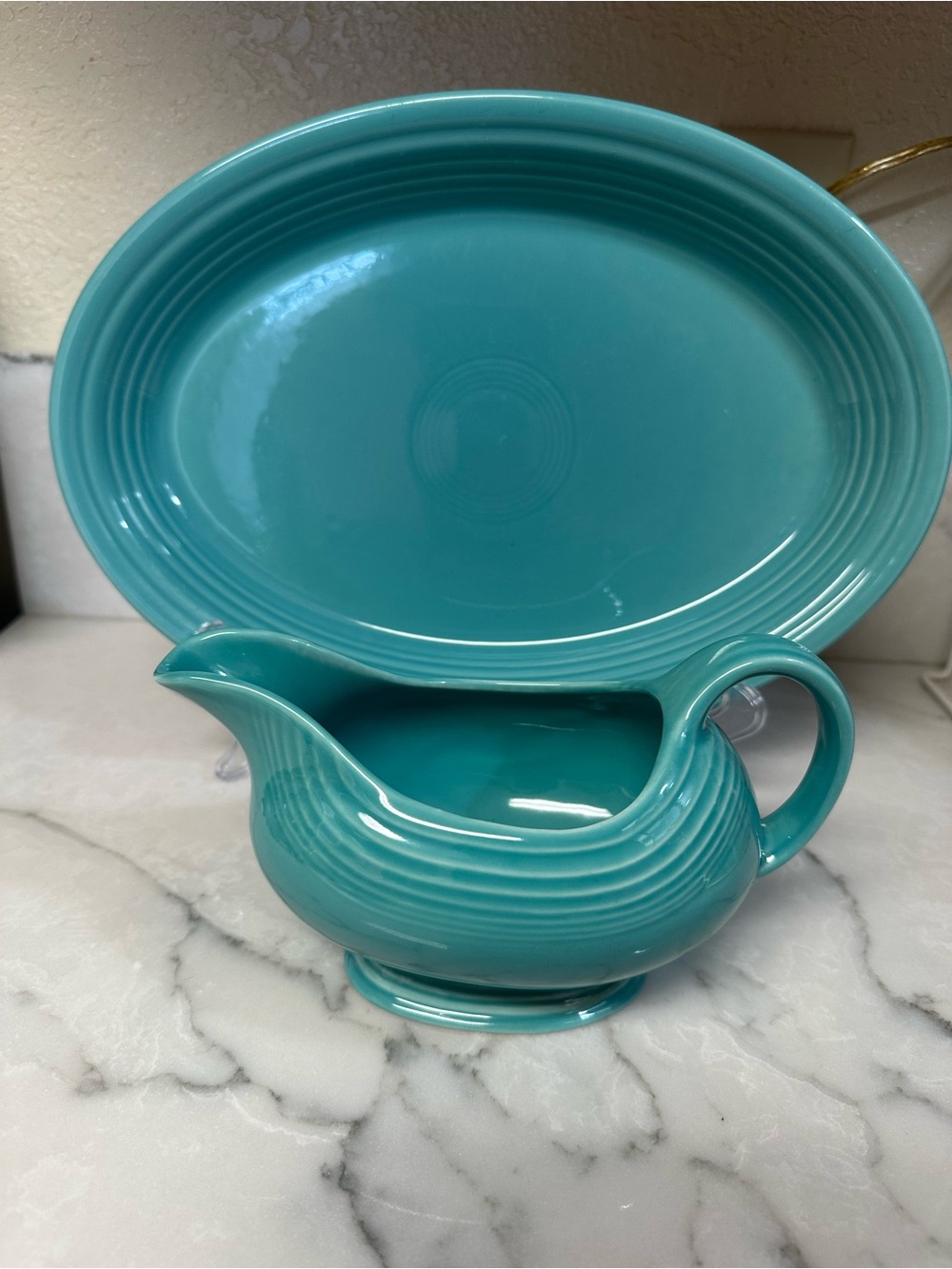 Fiesta Turquoise Gravy Boat and Platter - Fiesta
